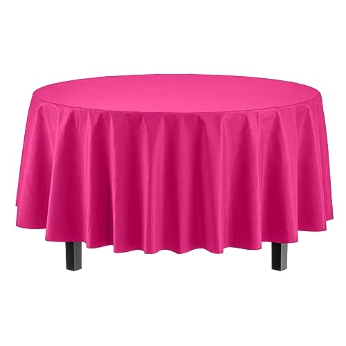 Image of Party Solids Cerise Round Plastic Tablecloth - 84 Inch, Pack of 24