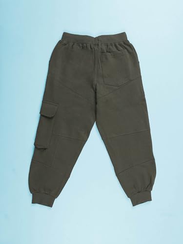 Image of KiddoPanti Boys Solid Fleece Cargo Track Pants | Cotton Poly Fleece Fabric | Ankle Length Jogger | 2 Cargo Pocket,1 Side Pocket | Elastic Waist & Drawcord | Jogger Track Pants