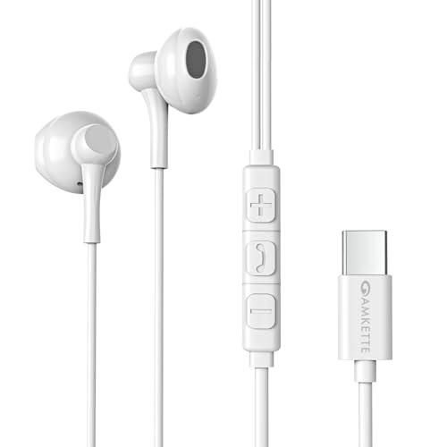 Image of Amkette Trubeats M11 Type C Earphones with Mic, 14mm Dynamic Drivers, 3 Button Control, AI Assistants, Ergonomic Earbuds Compatible with Smartphones, Tabs & Laptops, Type C Headphones,1.2m Cable White