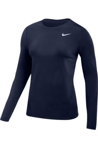 Nike Womens Pro All Over Dri-Fit Long Sleeve Mesh Top (US, Alpha, Large, Regular, Regular, Navy)