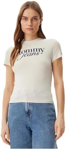 Tommy Hilfiger TJW SLIM ESSENTIAL LOGO TEE EXT Kadın T-shirt, Bej, S - Görsel 1