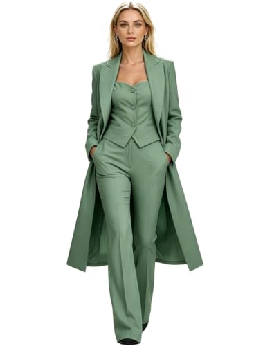 MiBoTong Womens 3 Piece Suit Long Blazer Vest Pants Business Casual Set