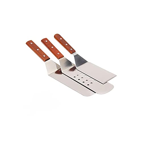 YUEMING 3 Pcs BBQ Griddle Accessories Set, Cooking Turner Flat Spatula Long Short Spatulas, Stainless Steel Metal Spatula Griddle for Outdoor Teppanyaki BBQ Grills and Griddle Spatulas Tool Kit