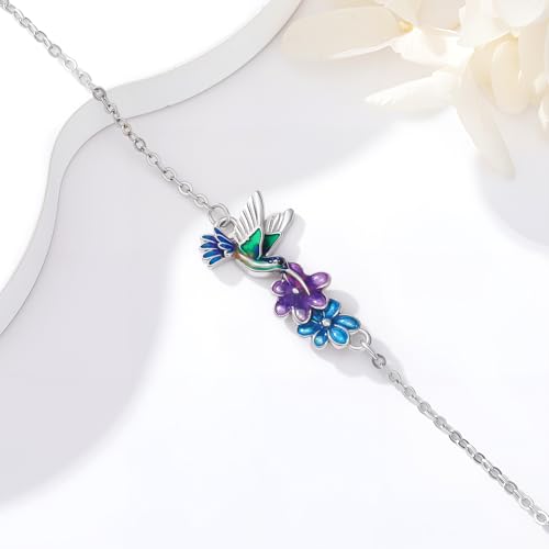 LONAGO Hummingbird Bracelet for Women 925 Sterling Silver Flower with Hummingbird Link Bracelet3