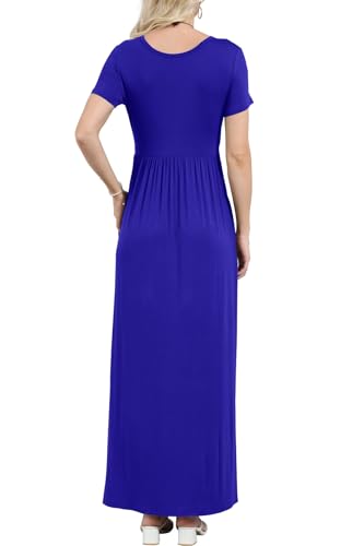 Image of EUOVMY Women's Short Sleeve Loose Plain Maxi Dresses Casual Vacation Long Dresses with Pockets