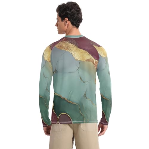 Marble Burgundy Sage Green UPF 50+ Sun Shirts for Men Elastic Round Neck Sun Protection Long Sleeve Outdoors2