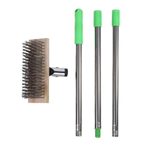 NOENNULL Cepillo para Fregar Pisos de Acero Inoxidable, Cepillo para Fregar Arañazos con Alambre para Cubierta, Removedor de Musgo con Largo de 1,2 M, Cepillo para Fregar para Cubiertas