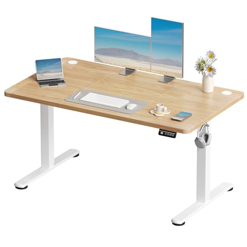 Devoko 120x60 cm Escritorio Regulable en Altura, Escritorio Elevable Eléctrico Telescópico Bidireccional, Escritorio de Oficinay Hogar, para Estudio en Casa con Tablero Ensamblado, Beige