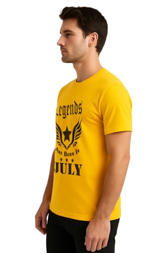 Image of RHYMAX Men Cotton Printed T-Shirt Legends are Born in July Birthday Graphic Tee Regular Fit