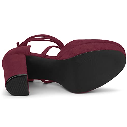 Allegra K Allegra K Women's Lace Up Platform Strappy Chunky Heels Burgundy Pumps 6 M US