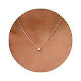 Galis Dainty Necklace - Gold Plated 18' Choker for Women with Dainty Small Round Faux Diamond Pendant, Trendy Necklaces for Women, with CZ Solitaire Lobster Clasp, Minimalist Gift