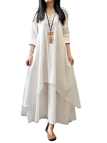 Robe pull décontractée en coton et lin blanc grande taille 5XL Hndudnff