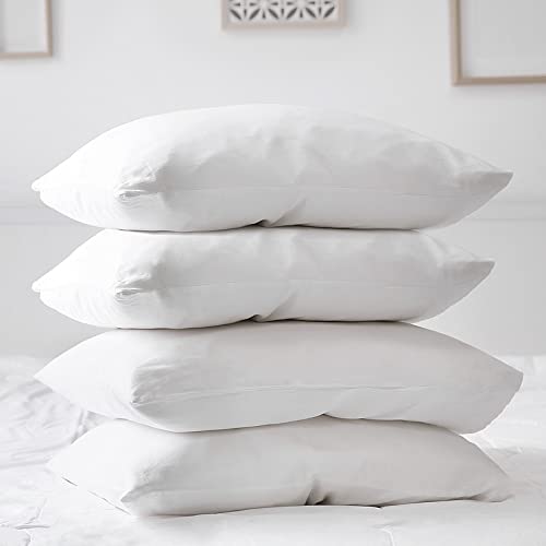 Waterproof Pillow Protectors 4 Pack, Standard Size Zippered Pillow Cases, Pillow Covers 20" X 26", Soft & Breathable Pillow Encasement White #TOP12