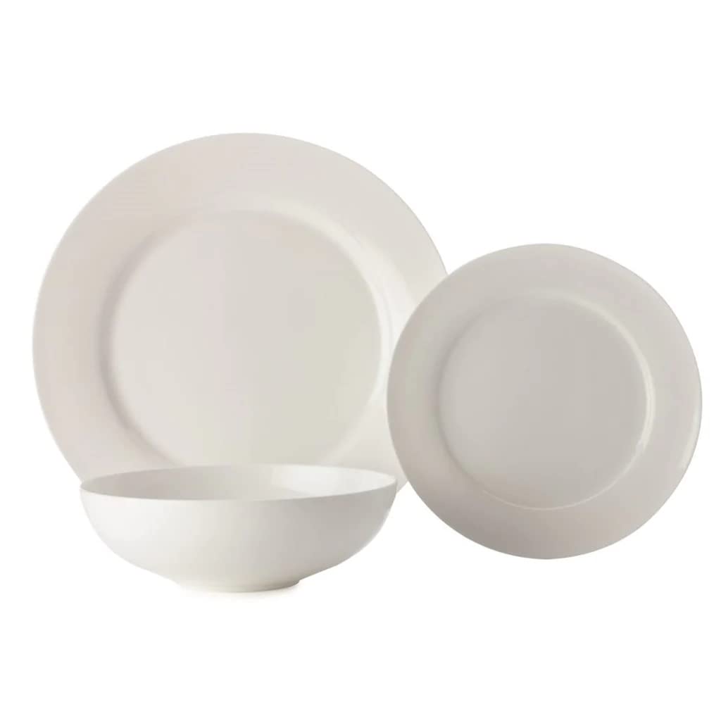 Maxwell & Williams Cashmere Vajilla Blanca para 4 en Caja de Regalo, Diseño Clásico de Borde, China de Hueso Fina, Blanca, 12 Piezas