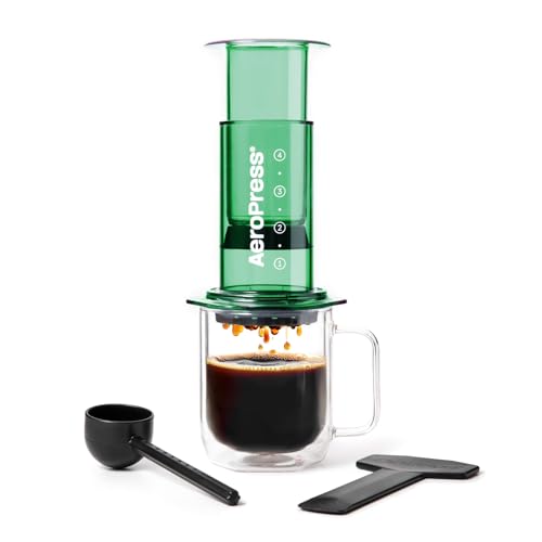 AeroPress Clear Green Coffee Press - All-in-One French Press, Pour-Over & Espresso Style Manual Brewer, 2 Min Brew for Less Bitterness, More Flavor, Small Portable Coffee Maker, Travel & Camping