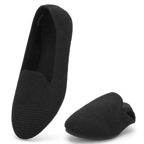 Image of Puxowe Women's Ballet Flats Breathable Knit Slip On Comfortable Round Toe Walking Shoes with Arch Support Insole for Work
