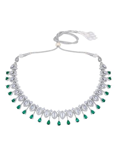 Image of ASMITTA Jewellery Green Stone Jewellery Set for Women American Diamond Necklace Set & Green Earrings for Women Stylish
