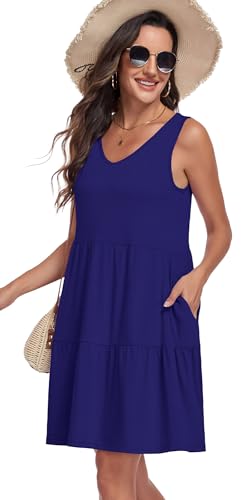 Image of Sundresses for Women Summer Sleeveless Tiered Swing V Neck Tank Dress