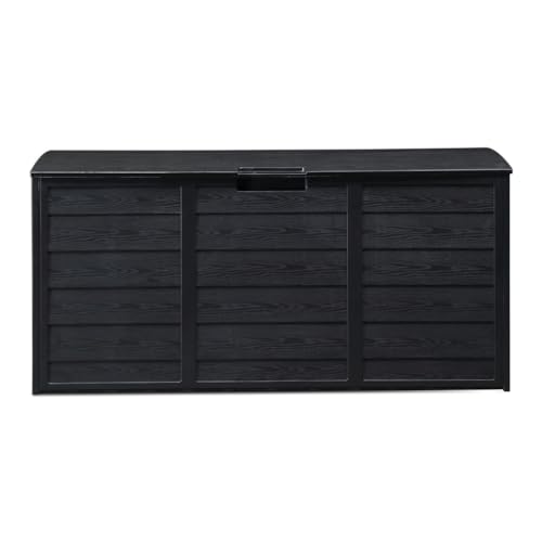 TURRIDU 75 Gallon Plastic Yard Storage Box with 2 Wheels & Lockable Seat, Outdoor Storage Deck Box Chest for Backyard Porch Patio Garden, All-Weather Storage Container for Tools Toys, Black -  GMA37186962-CXX