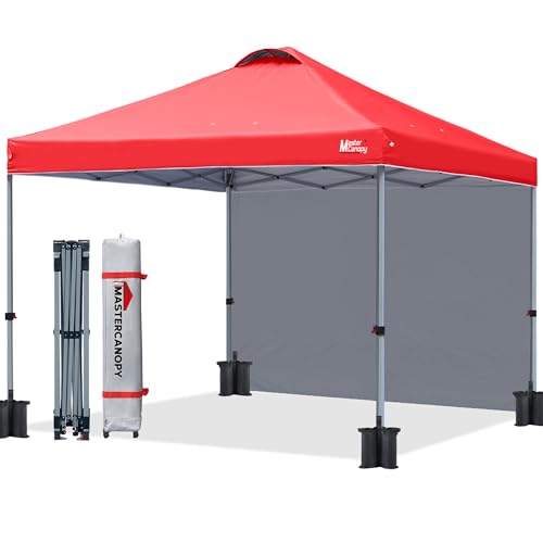 Image of MASTERCANOPY 10x10 Durable Pop Up Canopy Tent with 1 Sidewall, Red