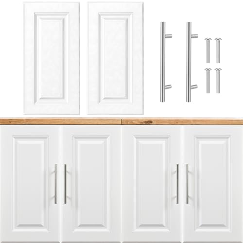 Memorywuu 2 Pcs Built-in Cabinet Doors with Handles 12 W x 24 H White Kitchen Cabinet Door Replacement Pre-Finished and Pre-drilled for Hinge Easy Install for Kitchen Living Room Bathroom Bedroom