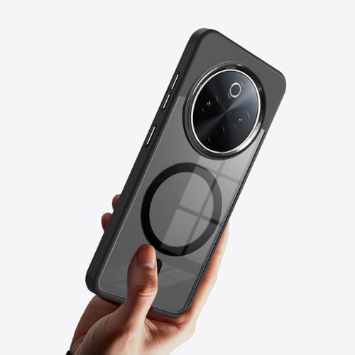 Image of KARWAN Translucent Hybrid Back Case Cover Compatible with Vivo Y300 Pro Shockproof Case with Camera Protection, N52 Magnet Cover Case with Magnetic MagEaze Wireless Charging Cover (Black)