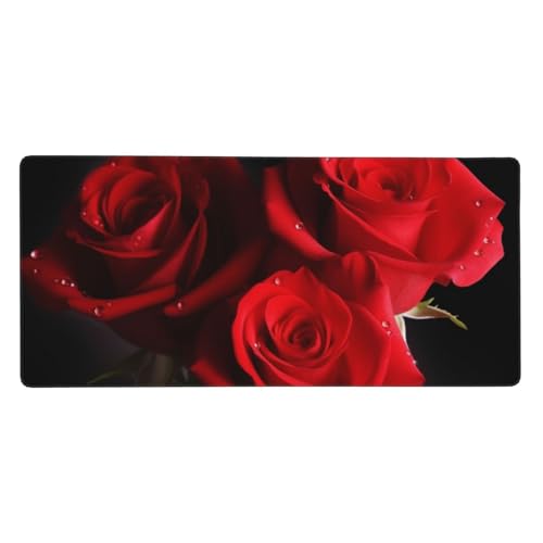 大型デスクマット 35.4 x 15.7インチ 拡張ゲーミングマウスパッド XXL レッドローズ キーボードマット ロングマウスパッド デスクデコレーション ライティングパッド デスクトップマット ノートパソコン マウスパッド オフィスホーム用