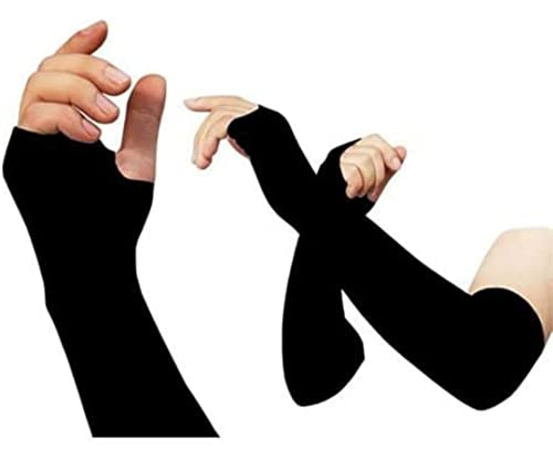 Image of Khillayox Full Arm Sleeves For Men And Women (1 pair) /Sports Arm gloves protects from Sun Burn And skin Tan /UV Sunblock Protection Cotton Gloves Skin And Black Color