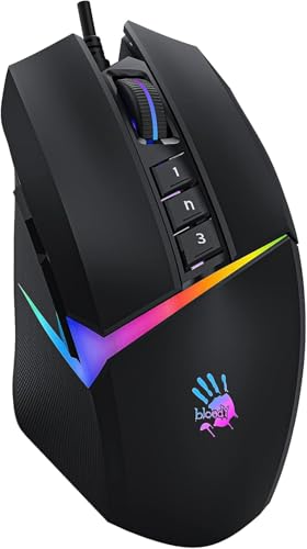 Bloody W60 Max Activated Gaming Mouse With 10,000 Cpi Usb Activated, Bc3332-A 10K Sensor, 2000 Hz Report Rate, 4 Types Lod Setting Switch, Default 5 RGB Lighting Effects, Dual-Injection Rubber Wheel