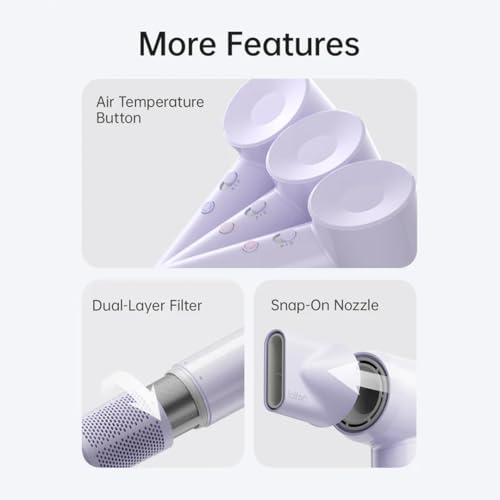 Image of Laifen Hair Dryer Se Lite Purple, 150 Million Negative Ionic Blow Dryer With 100,000 RPM Brushless Motor, 1400 Watts Powerful Fast Drying High-Speed Low Noise, Light Weight & Compact Design