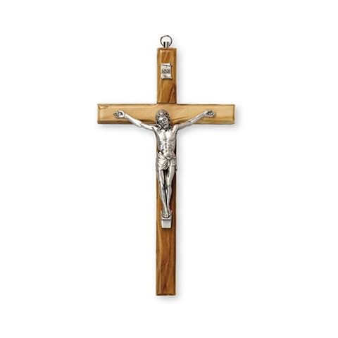 12cm Wall Hanging Olive Wood Crucifix Cross Silver Metal Corpus 10653 Cover