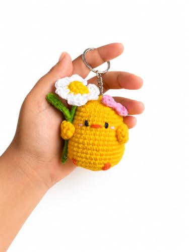 Image of Handmade Crochet Keychain | Cute Knitted Key Ring Charm | Crochet Animal, Fruit, Flower, Evil Eye & Food Plush Keychain for Car Keys, Backpack, Handbag & Gift (Pack of 1) (Flower with Penguin)