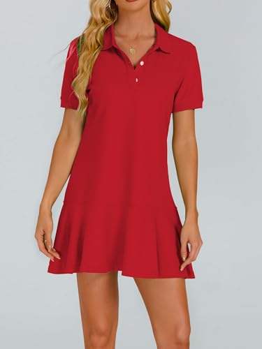 Image of YEXPINE Polo Dress for Women Short Sleeve Ruffle Hem Golf Tennis Summer Mini Dresses