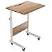 DlandHome Stolik pod laptopa z regulacją wysokości na kółkach, 60 cm, stół pielęgniarski, do łóżka szpitalnego, biura, sypialni, z miejscem na tablet, dąb