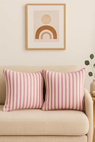 Image of 100% Cotton - Light Purple Stripes Cushion Covers Set of 1 (16 x 16 inches) - Cushion Covers for Sofa & Living Room Decor