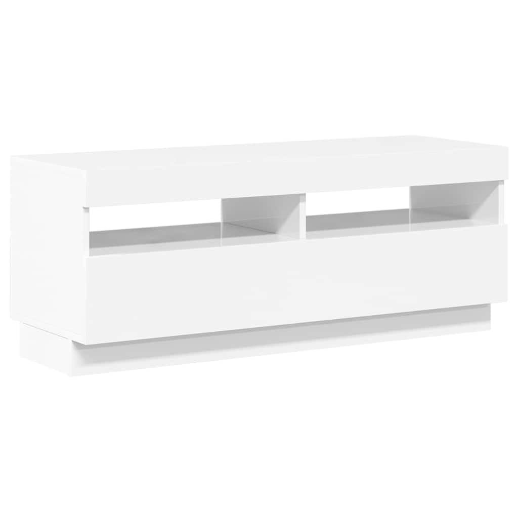 Resistente con luces LED RGB moderno diseño espacioso 100x35x40 cm Blanco | Mueble TV con Luces LED RGB Blanco Brillante 100x35x40 cm Soporte Multimedia con Estantes para Sala