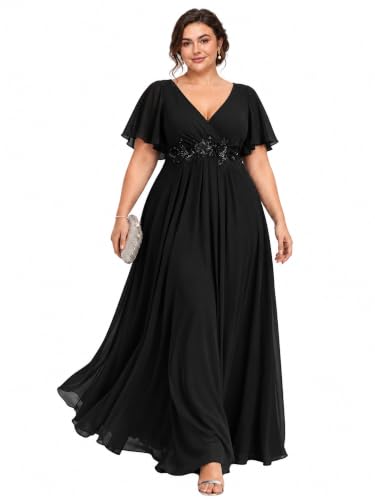 plus size ankle length evening dresses Ever-Pretty Women's Chiffon Plus Formal Mother of Bride Color:Waterfall