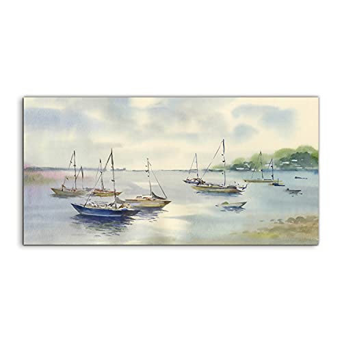 Photo acryl paysage de mer et bateau pour une chambre parentale zen