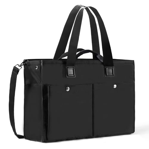 Closeable Tote Bag with 12 Pockets,Thick Bottom Support & Adjustable Strap,Water-Resistant