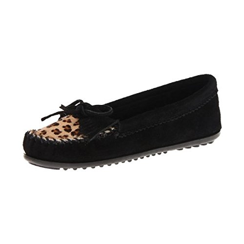 Women's Minnetonka Kilty Moccasins #349F - Black/Leopard
