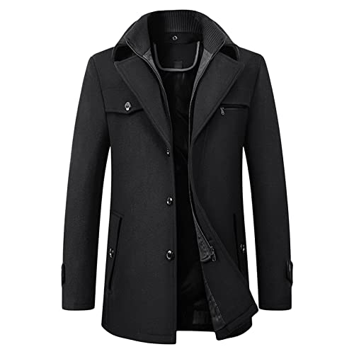 Maiyifu-GJ Men Layered Collar Wool Blend Jacket Military Single Breasted Pea Coat Thick Stylish Quilted Lined Trench Overcoat