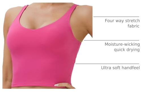 Image of Oalka Sports Bra Womens Longline Padded Crop Yoga Tank Tops | Built in Bras, Workout, Athletic, Fitness, Super Soft, Comfort, Cropped Top, Removable Pads, Heart Neckline For Women