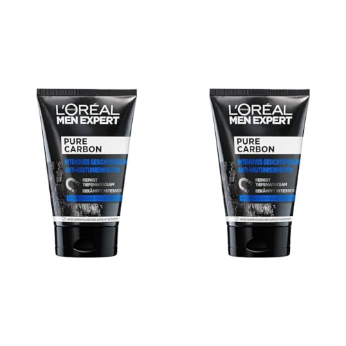 L'Oréal Paris Men Expert Peeling für das Gesicht, Unreine Haut, Gesichtsreinigung für Männer, Pure Carbon Gesichtspeeling Anti-Hautunreinheiten, 1 x 100 ml (Packung mit 2)