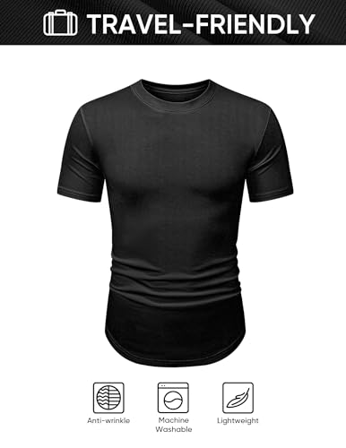 Image of JMIERR Mens Short Sleeve T Shirt Summer Muscle Slim Fitted Crewneck Longline Tees Shirts for Gym Workout