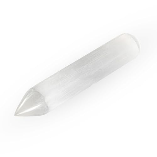 NKlaus Selenit Massage-Stab 15 cm – Handgefertigter Energie-Stab mit Spitze, polierter Heilstein für Reiki, Chakra-Heilung, Massagen & spirituelle Rituale