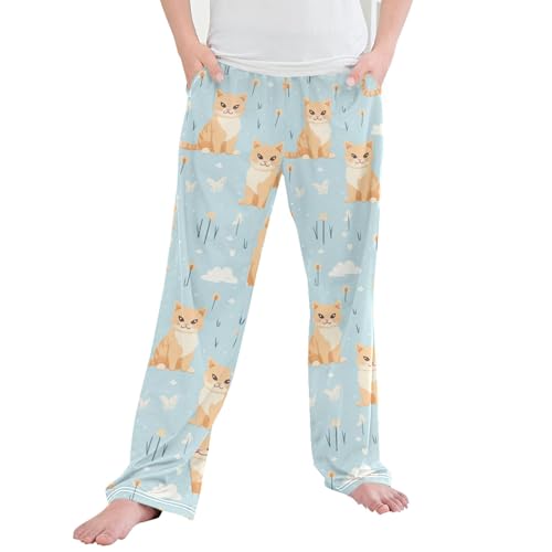 Cute Cat Long Pajama Pants Elastic Waist PJ Bottoms with Pockets S A110599