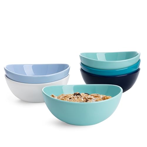 Sweese 18 oz Medium Porcelain Bowls - Set of 6 Shade of Blue Colored Serving Bowls for Soup, Salad, Pasta & Snacks