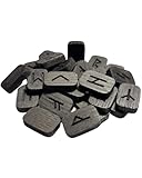 CRAFTERIAN Black Wooden Rune Set - 25 Handcrafted Oak Runes with Storage Pouch for Divination and Meditation