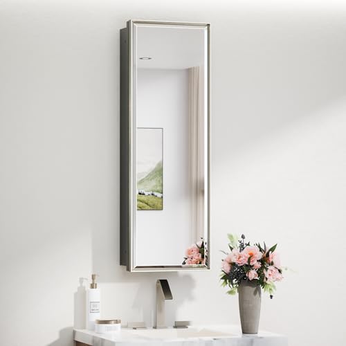 Image of TokeShimi 12 x 36 in Recessed Medicine Cabinets for Bathroom, Aluminum