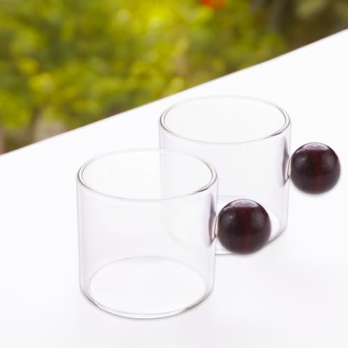 Image of UMAI Borosilicate Glass Coffee Mug with Wooden Handle | Tea Cups Set of 2 (120ml Each) | High Heat Resistance | Microwave and Dishwasher Safe | Ideal Gifts for Friends /Family /Couples (Transparent)